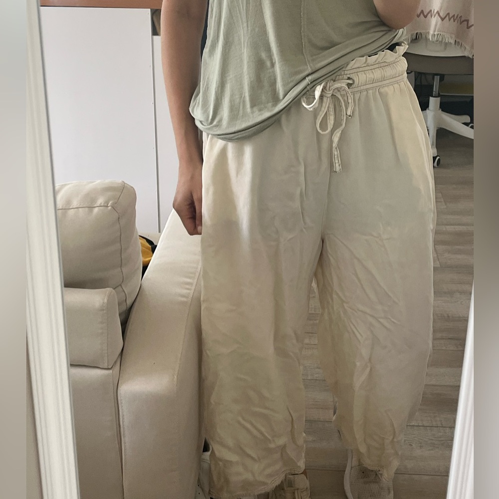 C&C California Wide Pants MEDIUM women Cream Flowy Beach Lyocell Soft